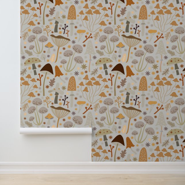 Niedliche Wald Pilze warme goldene Weide Grüne Nat Tapete (Anwendung)