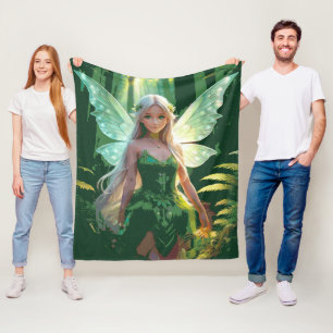 Niedliche Waldfee im grünen Kleid Fleecedecke