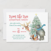 Niedliche Waldfreunde Bäume trimmen Weihnachtsfest Einladung (Vorderseite)