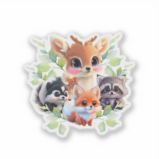 Niedliche Waldfreunde Fuchs-Raccoon-Reh Aufkleber (Vorderseite)