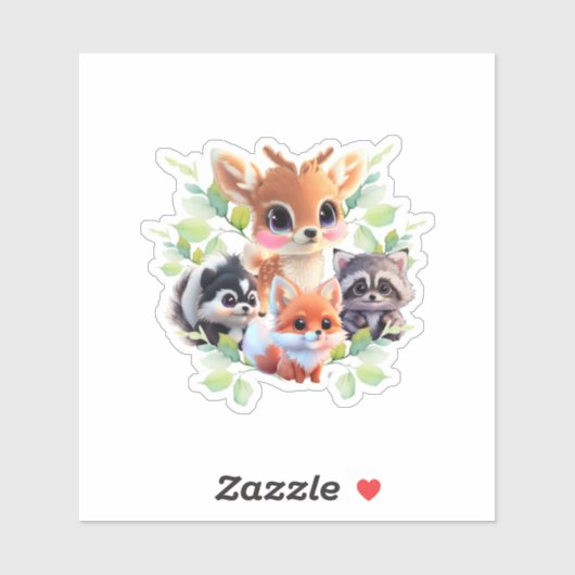Niedliche Waldfreunde Fuchs-Raccoon-Reh Aufkleber (Blatt)