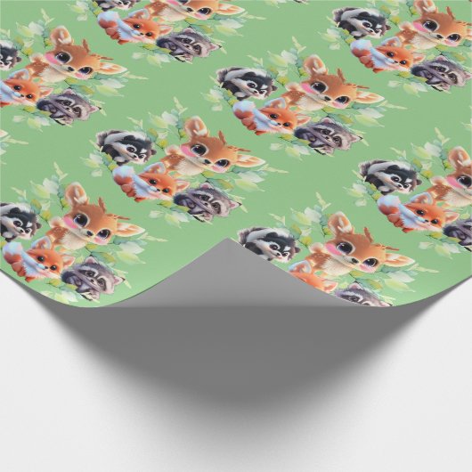 Niedliche Waldfreunde Fuchs-Raccoon-Reh Geschenkpapier (Ecke)