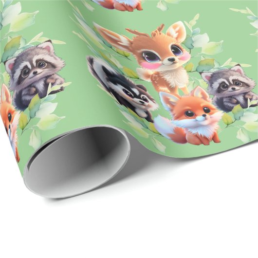 Niedliche Waldfreunde Fuchs-Raccoon-Reh Geschenkpapier (Rolleneckpunkt)