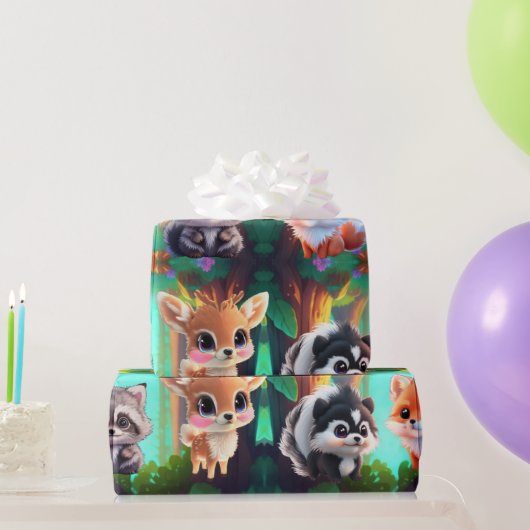 Niedliche Waldfreunde Fuchs-Raccoon-Reh Geschenkpapier (Partygeschenke)