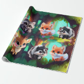 Niedliche Waldfreunde Fuchs-Raccoon-Reh Geschenkpapier (Ungerollt)