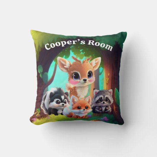 Niedliche Waldfreunde Fuchs-Raccoon-Reh Kissen (Vorderseite)