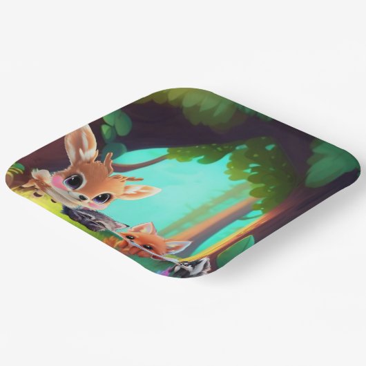 Niedliche Waldfreunde Fuchs-Raccoon-Reh Pappteller (Gewinkelt)