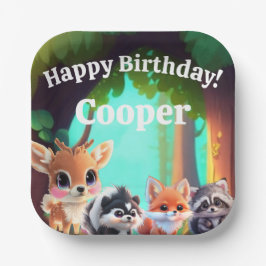 Niedliche Waldfreunde Fuchs-Raccoon-Reh Pappteller