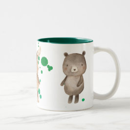Niedliche Waldgeschöpfe auf grünen Speck Zweifarbige Tasse