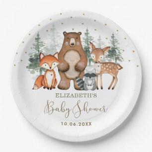 Niedliche Waldgrün Gold Babydusche Pappteller