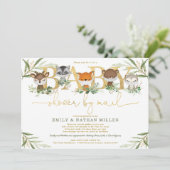 Niedliche Waldgrün Gold Kinderdusche per Mail Einladung (Stehend Vorderseite)