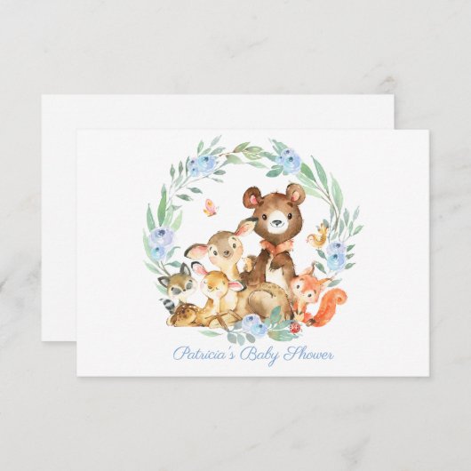 Niedliche Waldgrün Kinderdusche Windelwanne Einladung (Vorne/Hinten)