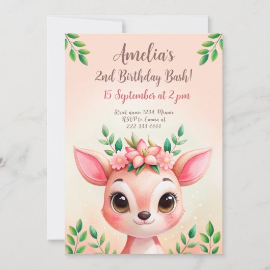 Niedliche Waldhirsche Geburtstagskarte Einladung (Vorderseite)