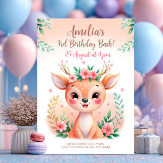 Niedliche Waldhirsche Geburtstagskarte Einladung