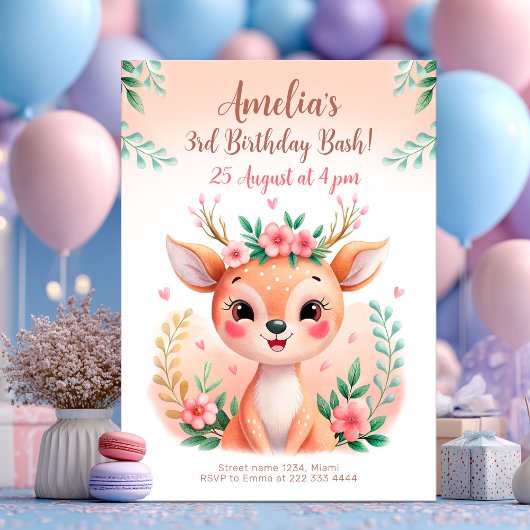 Niedliche Waldhirsche Geburtstagskarte Einladung