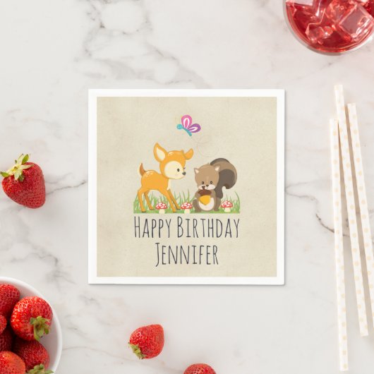 Niedliche Waldkreaturen Cartoon Geburtstag Serviette (Beispiel)