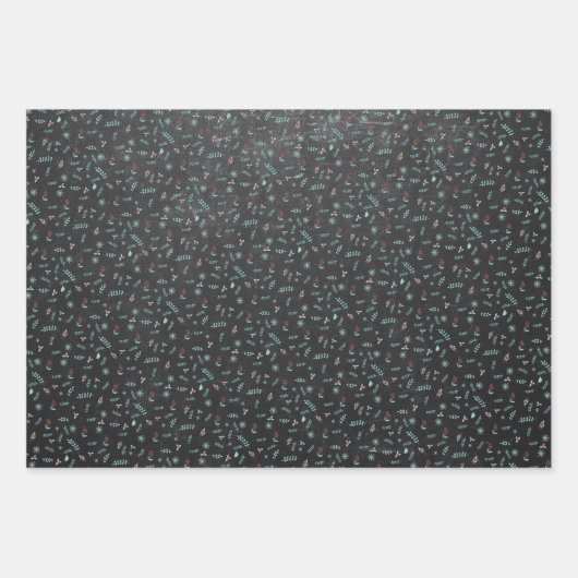 Niedliche Waldlandfox Schwarze Weihnachten Geschenkpapier Set (Vorderseite 3)