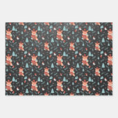 Niedliche Waldlandfox Schwarze Weihnachten Geschenkpapier Set (Vorderseite)