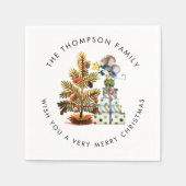 Niedliche Waldmäuse Frohe Weihnachtsbaum Name Serviette (Vorderseite)