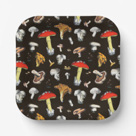 Niedliche Waldpolster-Pilze aus dunkelbraunem Anba Pappteller