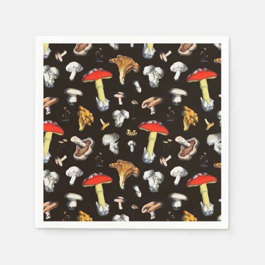 Niedliche Waldpolster-Pilze aus dunkelbraunem Anba Serviette (Vorderseite)