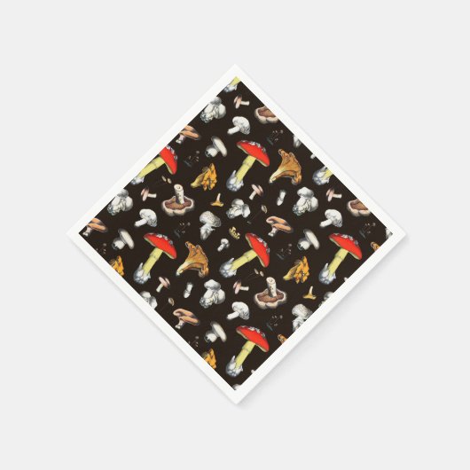 Niedliche Waldpolster-Pilze aus dunkelbraunem Anba Serviette (Ecke)