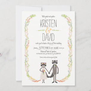 Niedliche Waldraccoons Rustikale Hochzeit Einladung