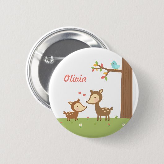 Niedliche Waldrotwild-Mutter und Kind für Kinder Button (Vorne & Hinten)
