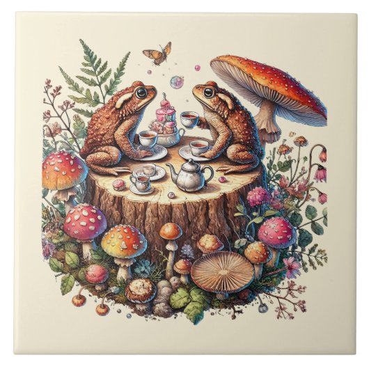 Niedliche Waldteefrosche Party Fliese (Vorderseite)