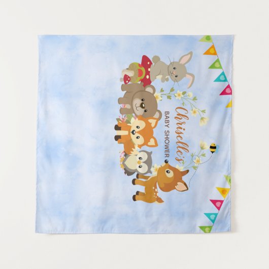 Niedliche Waldtier-Baby-Duschen-Hintergrund-Fahne Wandteppich (Vorderseite (Horizontal))