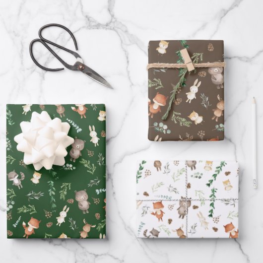 Niedliche Waldtierdusche Geschenkpapier Set (Vorderseite)