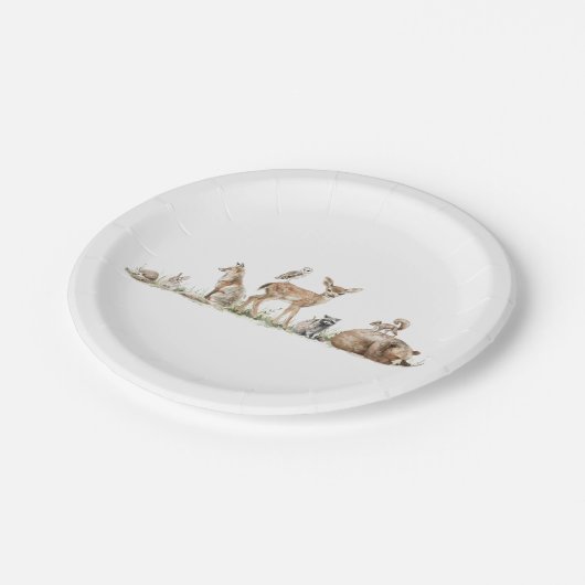 Niedliche Waldtierdusche Pappteller (Schrägansicht)