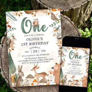 Niedliche Waldtiere 1. Geburtstag Einladung