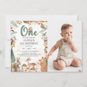 Niedliche Waldtiere 1. Geburtstag Foto Einladung (Vorderseite)