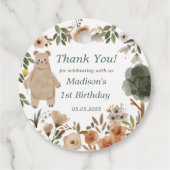 Niedliche Waldtiere 1. Geburtstag Party Geschenkanhänger (Rückseite)