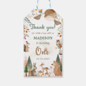 Niedliche Waldtiere 1. Geburtstag Party Geschenkanhänger (Rückseite)