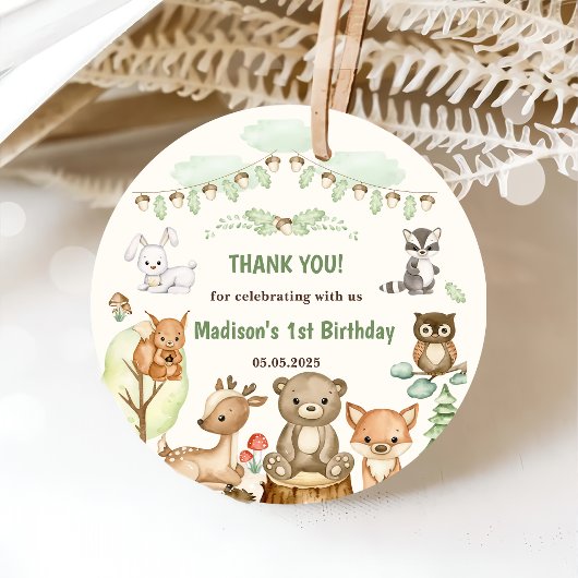 Niedliche Waldtiere 1. Geburtstag Party Geschenkanhänger
