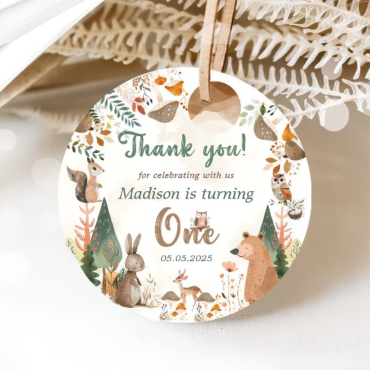 Niedliche Waldtiere 1. Geburtstag Party Geschenkanhänger