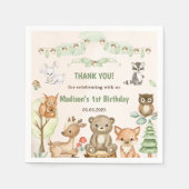 Niedliche Waldtiere 1. Geburtstag Party Napkins Serviette (Vorderseite)