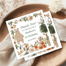 Niedliche Waldtiere 1. Geburtstag Party Napkins