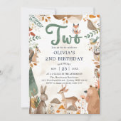 Niedliche Waldtiere 2. Geburtstag Party Einladung (Vorderseite)