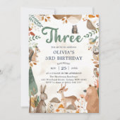 Niedliche Waldtiere 3. Geburtstag Party Einladung (Vorderseite)