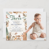 Niedliche Waldtiere 3. Geburtstag Party Foto Einladung (Vorderseite)