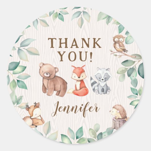 Niedliche Waldtiere Babydusche Danke Aufkleber (Vorderseite)