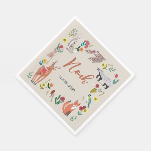 Niedliche Waldtiere Beige Kinderdusche Serviette (Ecke)