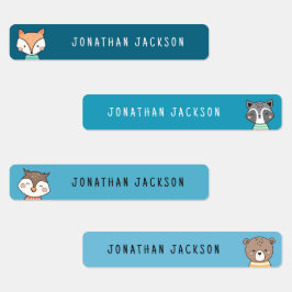Niedliche Waldtiere Blaue Kinder Etiketten