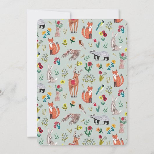 Niedliche Waldtiere Blauer Kinderdusche Einladung (Rückseite)