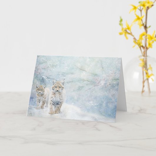 Niedliche Waldtiere Bobcats im Schnee Gruß Karte (Gelbe Blume)