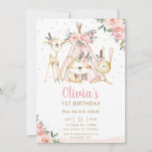Niedliche Waldtiere Boho Tribal Girl Geburtstag Einladung (Vorderseite)