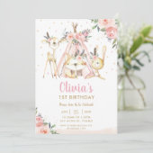 Niedliche Waldtiere Boho Tribal Girl Geburtstag Einladung (Stehend Vorderseite)